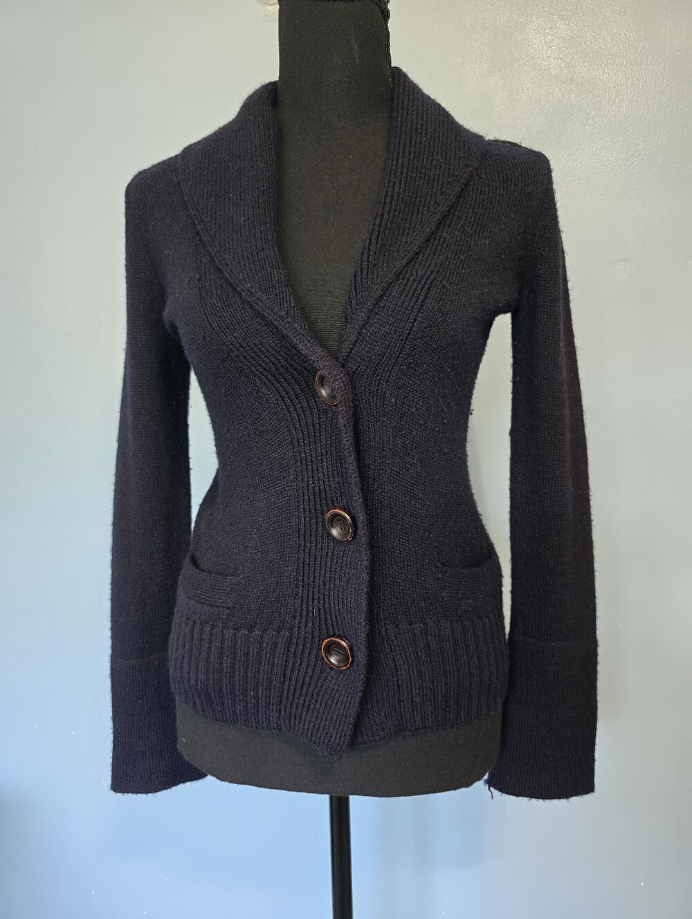J. Crew Alpaca Wool Blend Navy Button-Front Shawl Collar Cardigan XS
